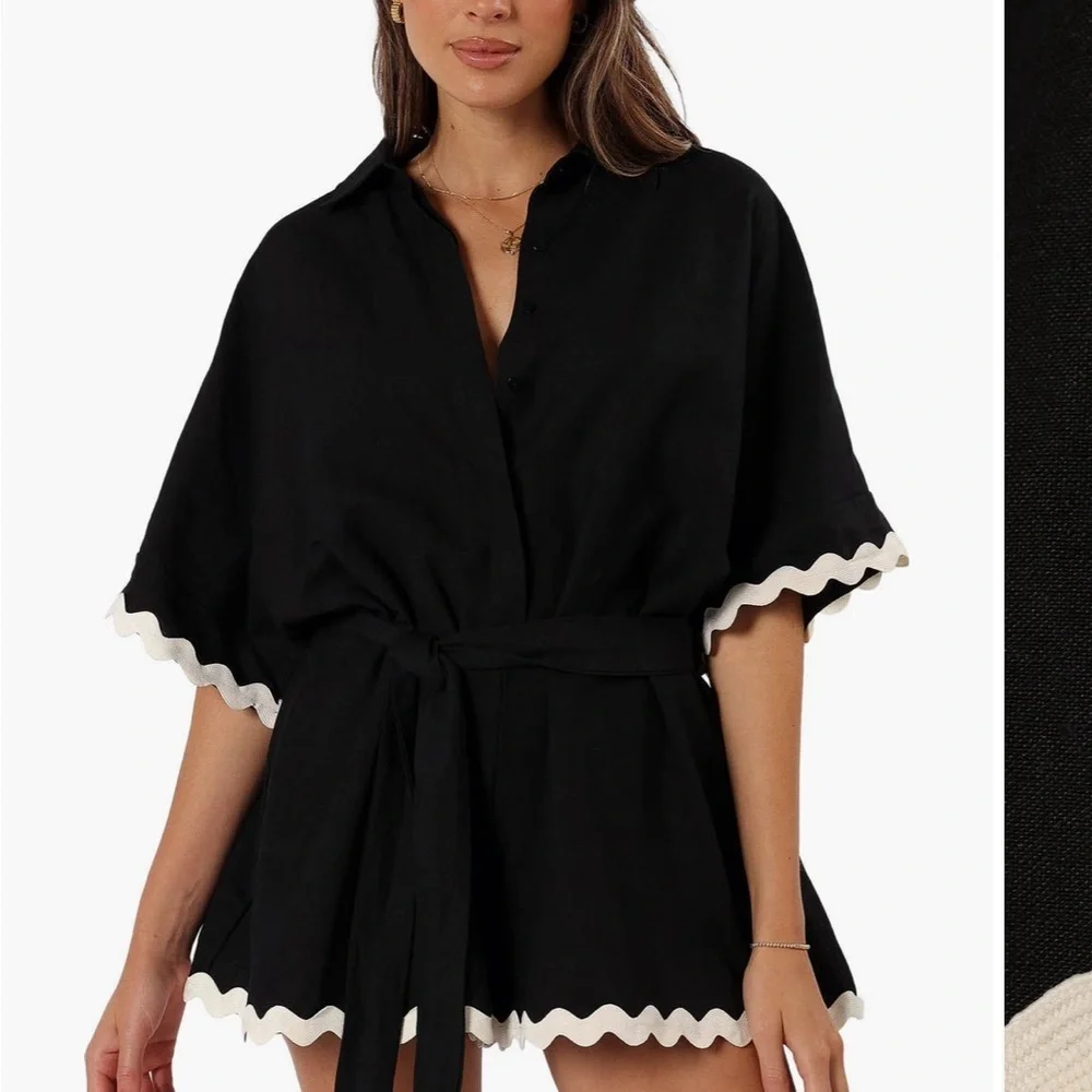 NWT Petal and Pup Isabella cotton & linen bottom up black/white romper size s - Picture 3 of 14